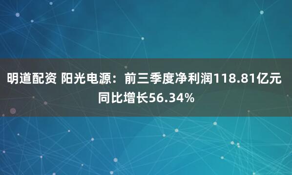 明道配资 阳光电源：前三季度净利润118.81亿元 同比增长56.34%